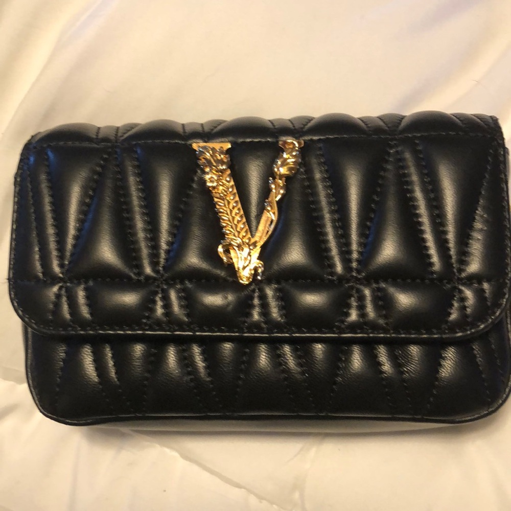 VERSACE QUILTED NAPPA LEATHER POUCH